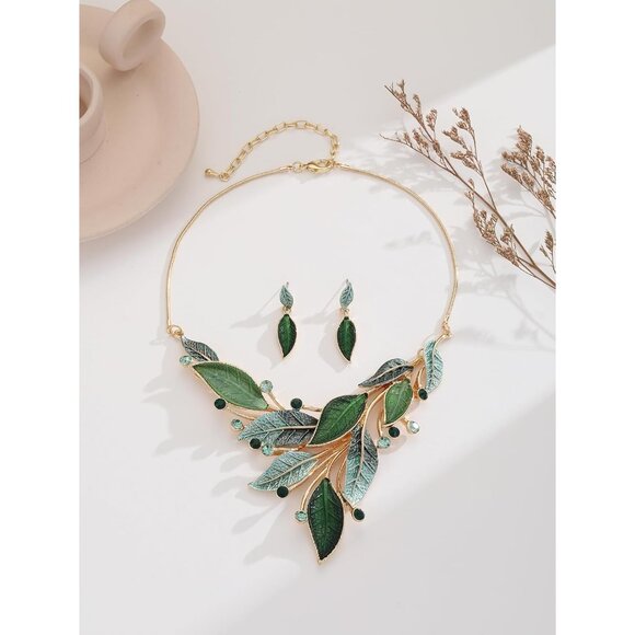 Vintage Chunky Statement Jewelry Set Retro Leaf Floral Geometric Bohemian Boho B - Picture 6 of 8